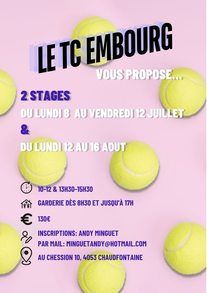 Stages de tennis 2024 - Tennis & Padel Club Embourg